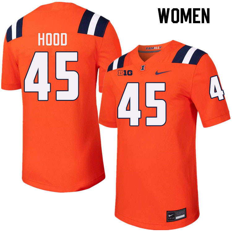 Women #45 Malachi Hood Illinois Fighting Illini College Football Jerseys Stitched-Orange